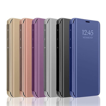 Zrkadlový silikónový flip obal pre Xiaomi Redmi 9C - čierny