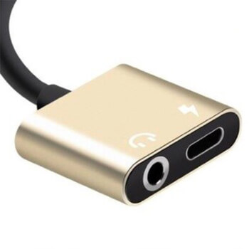 2v1 Redukcia a adaptér Audio Jack pre nabíjanie a slúchadlá s konektorom Lightning zlatá