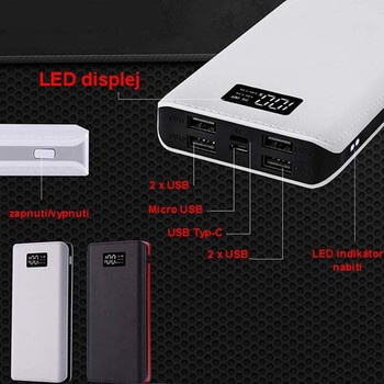 Power Banka s LED displejom 20000 mAh - biela