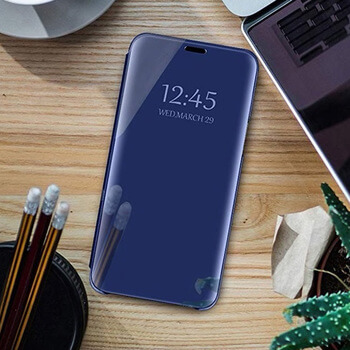 Zrkadlový silikónový flip obal pre Samsung Galaxy S20 FE - modrý