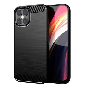 Ochranný silikónový obal karbón pre Apple iPhone 12 - čierny