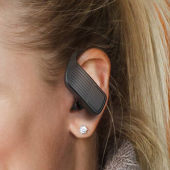 Športové bezdrôtová bluetooth slúchadlá s nabíjacím puzdrom a držiaky na ucho - čierna