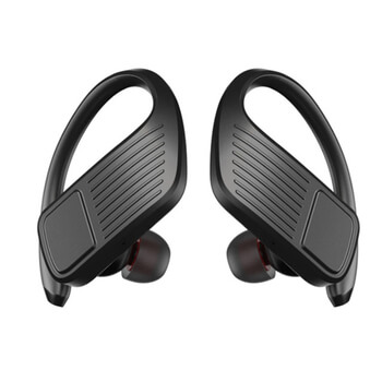 Športové bezdrôtová bluetooth slúchadlá s nabíjacím puzdrom a držiaky na ucho - čierna