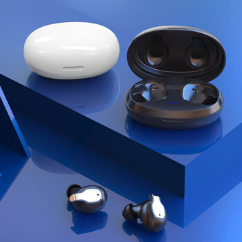 Neviditeľné bezdrôtové bluetooth handsfree mikroslúchadlá s mikrofónom a nabíjacím puzdrom čierna