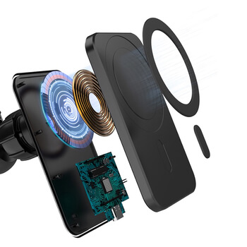 2v1 Magnetická bezdrôtová nabíjačka MagSafe s držkákem do auta s klipom čierna