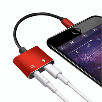 2v1 Redukcia a adaptér Audio Jack pre nabíjanie a slúchadlá s konektorom Lightning červená