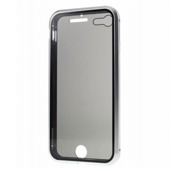 Ochranný kryt s hliníkovým magnetickým rámčekom a ochranným sklom pre Apple iPhone 7 - strieborný