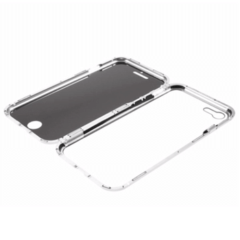 Ochranný kryt s hliníkovým magnetickým rámčekom a ochranným sklom pre Apple iPhone 7 - strieborný