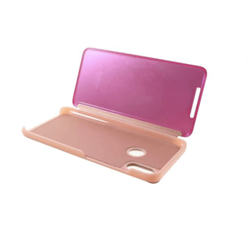 Zrkadlový plastový flip obal pre Xiaomi Redmi Note 7 - ružový