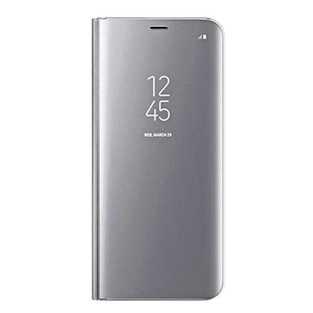 Zrkadlový silikónový flip obal pre Samsung Galaxy S21 G991B - strieborný