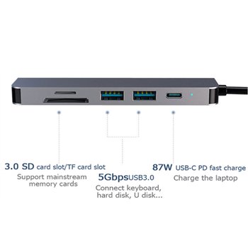 6v1 Redukce z USB-C na USB, USB 3.0, TF, PD, HDMI, SD karty