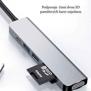 6v1 Redukce z USB-C na USB, USB 3.0, TF, PD, HDMI, SD karty