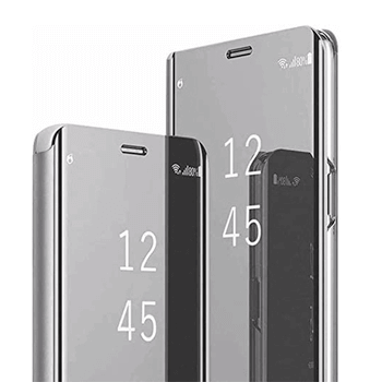 Zrkadlový silikónový flip obal pre Samsung Galaxy S21 Ultra 5G G998B - strieborný