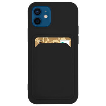 Extrapevný silikonový ochranný kryt s kapsou na kartu pro Apple iPhone SE (2020) - čierny