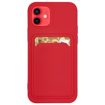 Extrapevný silikonový ochranný kryt s kapsou na kartu pro Apple iPhone 12 - červený