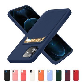 Extrapevný silikonový ochranný kryt s kapsou na kartu pro Apple iPhone 12 Pro - tmavo modrý