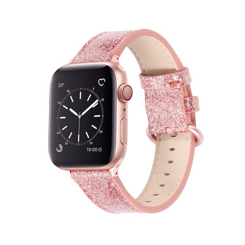 Třpytivý pásek z umělé kůže pro chytré hodinky Apple Watch 38 mm (1.série) - ružový