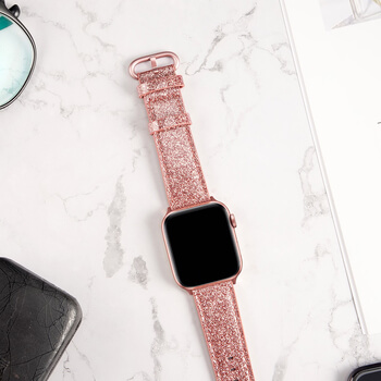 Trblietavý opasok z umelej kože pre chytré hodinky Apple Watch 38 mm (1.série) - ružový