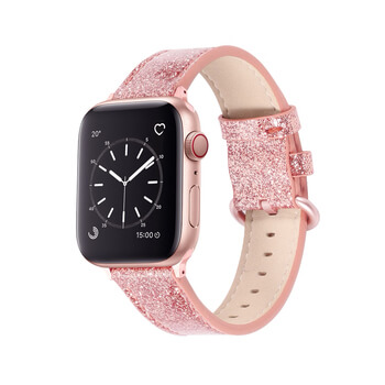Třpytivý pásek z umělé kůže pro chytré hodinky Apple Watch 40 mm (6.série) - ružový