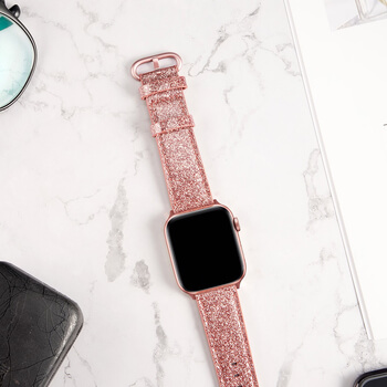 Trblietavý opasok z umelej kože pre chytré hodinky Apple Watch 44 mm (4.série) - ružový