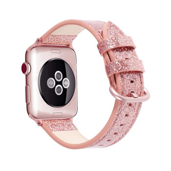 Trblietavý opasok z umelej kože pre chytré hodinky Apple Watch 44 mm (5.série) - ružový