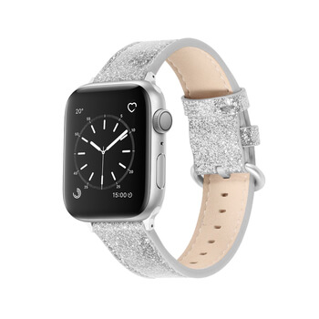 Třpytivý pásek z umělé kůže pro chytré hodinky Apple Watch 38 mm (1.série) - strieborný