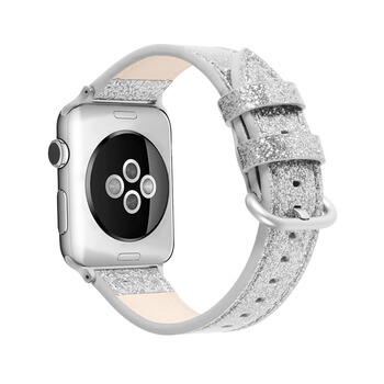 Trblietavý opasok z umelej kože pre chytré hodinky Apple Watch 38 mm (2.+3.série) - strieborný