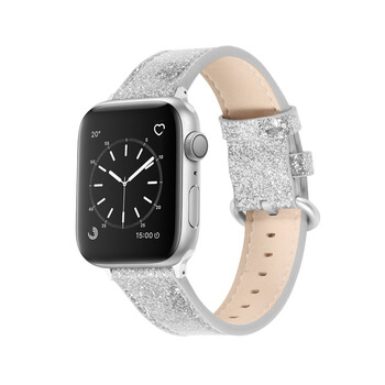 Třpytivý pásek z umělé kůže pro chytré hodinky Apple Watch 38 mm (2.+3.série) - strieborný