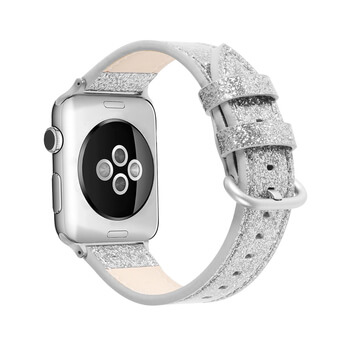 Trblietavý opasok z umelej kože pre chytré hodinky Apple Watch 42 mm (2.+3.série) - strieborný