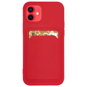 Extrapevný silikonový ochranný kryt s kapsou na kartu pro Apple iPhone 13 Pro - červený