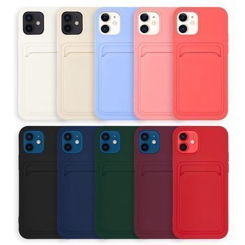 Extrapevný silikonový ochranný kryt s kapsou na kartu pro Apple iPhone 13 Pro Max - červený