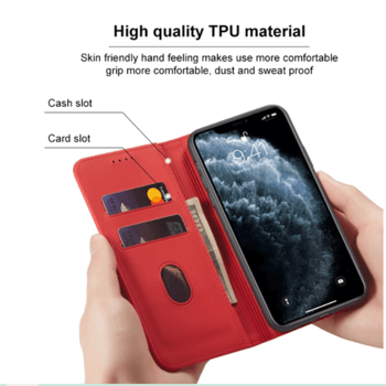 Magnetické flipové puzdro s priestorom na karty pre Apple iPhone 13 Pro - červené