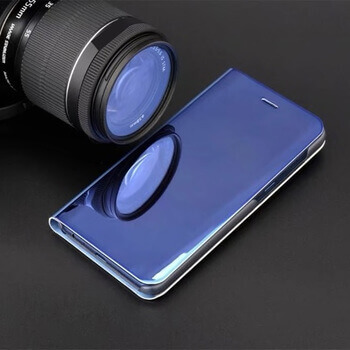 Zrkadlový silikónový flip obal pre Samsung Galaxy S21 FE 5G - modrý