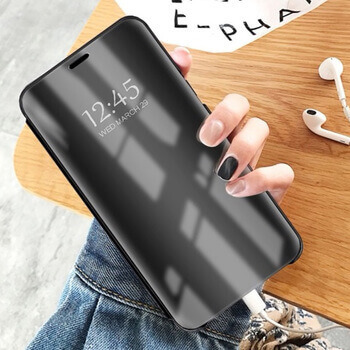 Zrkadlový silikónový flip obal pre Samsung Galaxy S21 FE 5G - čierny