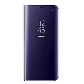 Zrkadlový plastový flip obal pre Samsung Galaxy S22 Ultra 5G - modrý