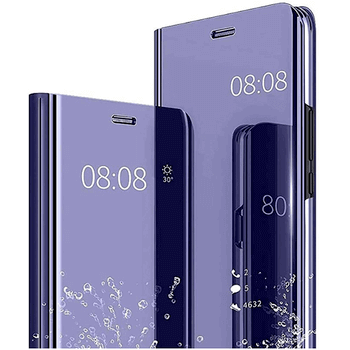 Zrkadlový plastový flip obal pre Samsung Galaxy S22 Ultra 5G - modrý