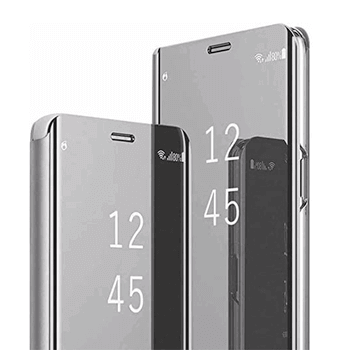 Zrkadlový silikónový flip obal pre Samsung Galaxy S22 Plus 5G - strieborný