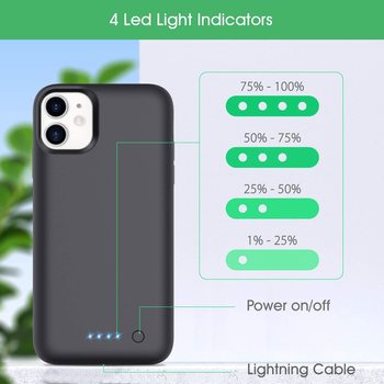 3v1 Silikónové puzdro smart battery case power bánk 5000 mAh pre Apple iPhone 11 - čierne