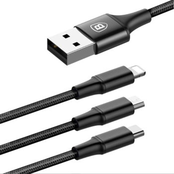 Multifunkční kabel 3v1 s konektory Micro USB, USB-C a Lightning - čierny