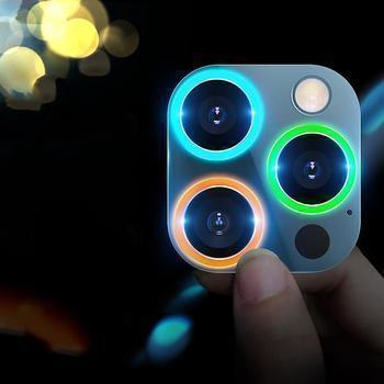 3x Svietiace ochranné sklo pre objektív fotoaparátu a kamery pre Apple iPhone 12 Pro Max modré - 2+1 zadarmo