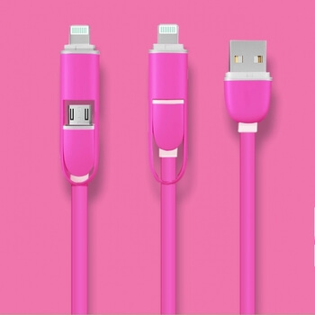 2v1 Multifunkčné USB kábel Apple Lightning+Micro USB - ružový