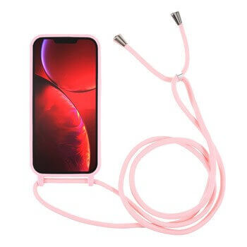 Gumový ochranný kryt so šnúrkou na krk pre Apple iPhone 11 Pro Max - svetlo ružový
