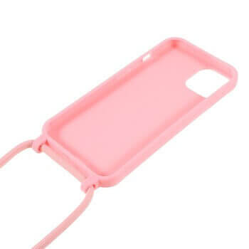 Gumový ochranný kryt so šnúrkou na krk pre Apple iPhone 12 Pro Max - svetlo ružový