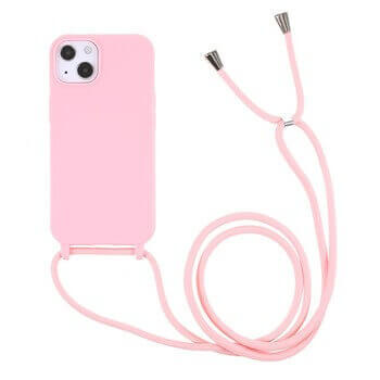 Gumový ochranný kryt so šnúrkou na krk pre Apple iPhone 13 - svetlo ružový