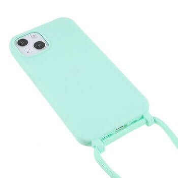 Gumový ochranný kryt so šnúrkou na krk pre Apple iPhone 14 - svetlo zelený