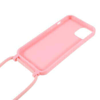 Gumový ochranný kryt so šnúrkou na krk pre Apple iPhone 6/6S - svetlo ružový