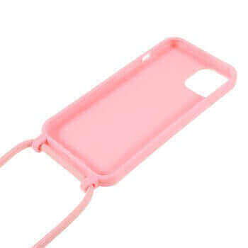 Gumový ochranný kryt so šnúrkou na krk pre Apple iPhone 7 Plus - svetlo ružový