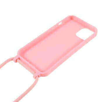 Gumový ochranný kryt so šnúrkou na krk pre Apple iPhone XR - svetlo ružový