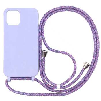 Gumový ochranný kryt so šnúrkou na krk pre Apple iPhone SE (2020) - fialový