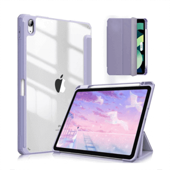 2v1 Smart flip cover+zadný silikónový ochranný obal s držiakom na pero pre Apple iPad Air 5 10.9" (2022,M1) - fialový
